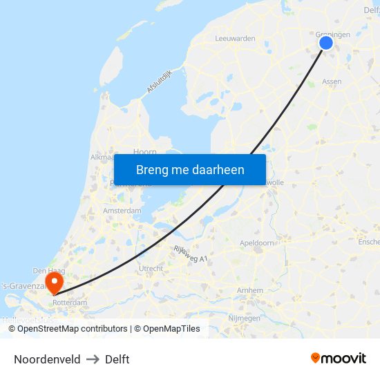 Noordenveld to Delft map