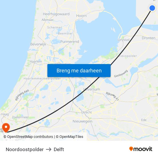 Noordoostpolder to Delft map