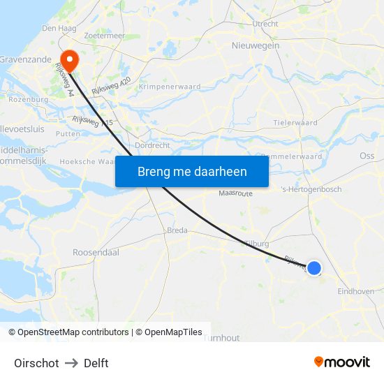 Oirschot to Delft map
