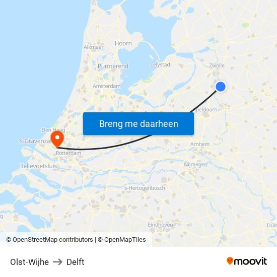 Olst-Wijhe to Delft map