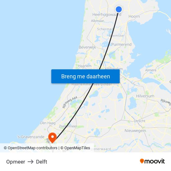 Opmeer to Delft map