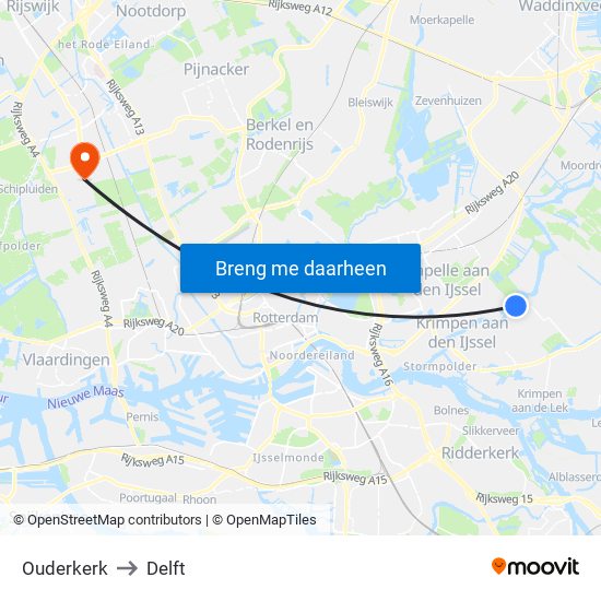 Ouderkerk to Delft map