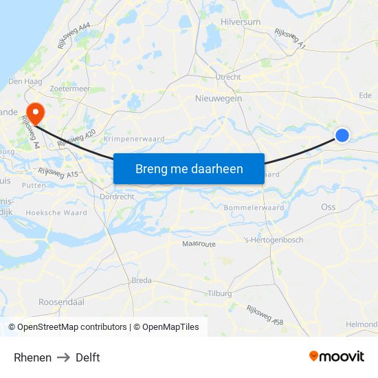 Rhenen to Delft map