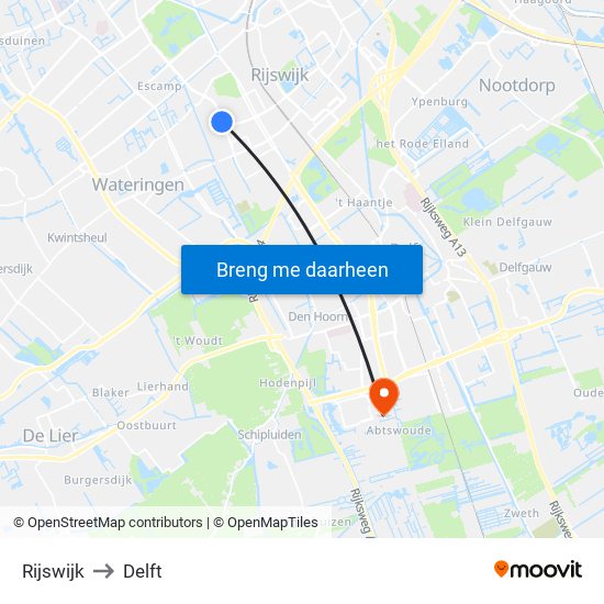 Rijswijk to Delft map