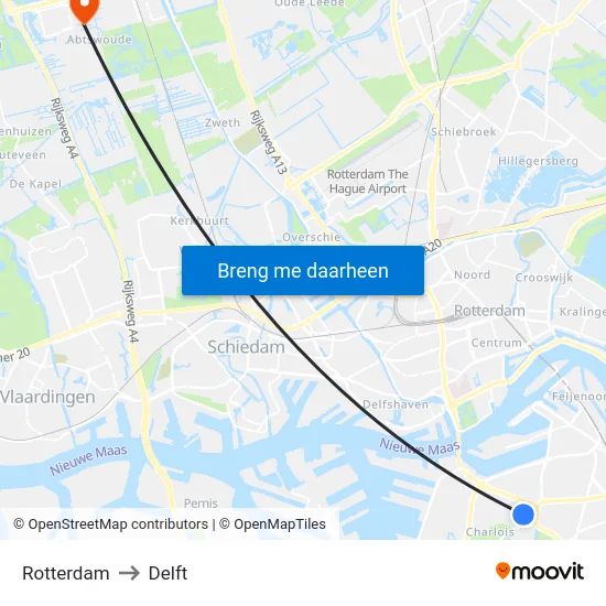 Rotterdam to Delft map
