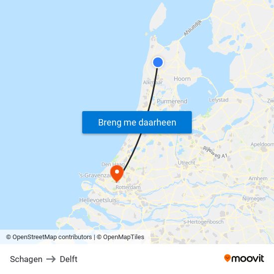 Schagen to Delft map