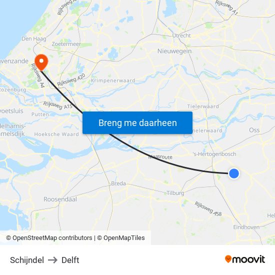 Schijndel to Delft map
