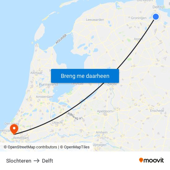 Slochteren to Delft map