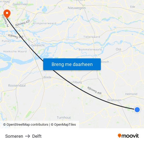 Someren to Delft map