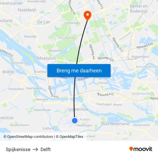 Spijkenisse to Delft map