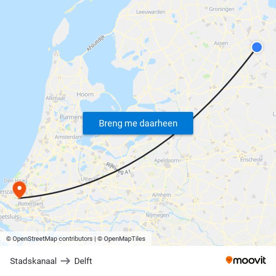 Stadskanaal to Delft map