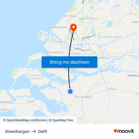 Steenbergen to Delft map
