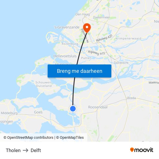 Tholen to Delft map
