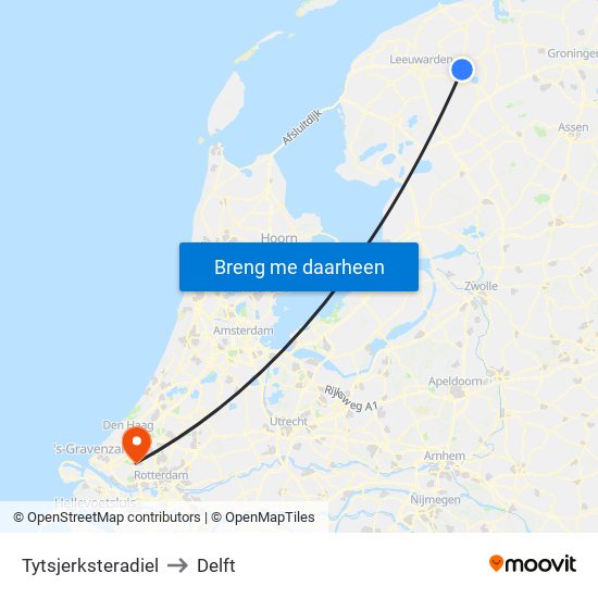 Tytsjerksteradiel to Delft map