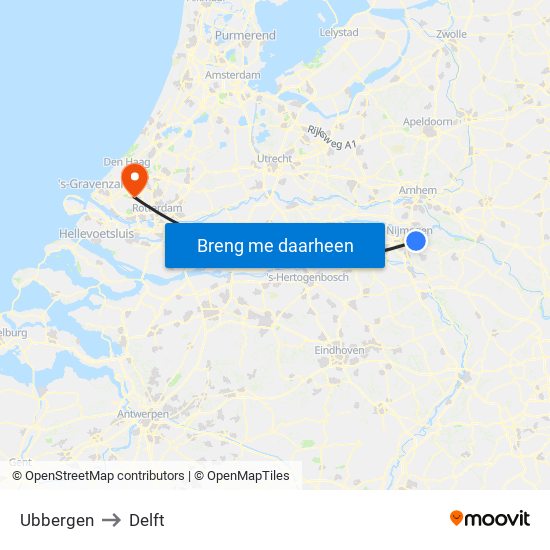 Ubbergen to Delft map