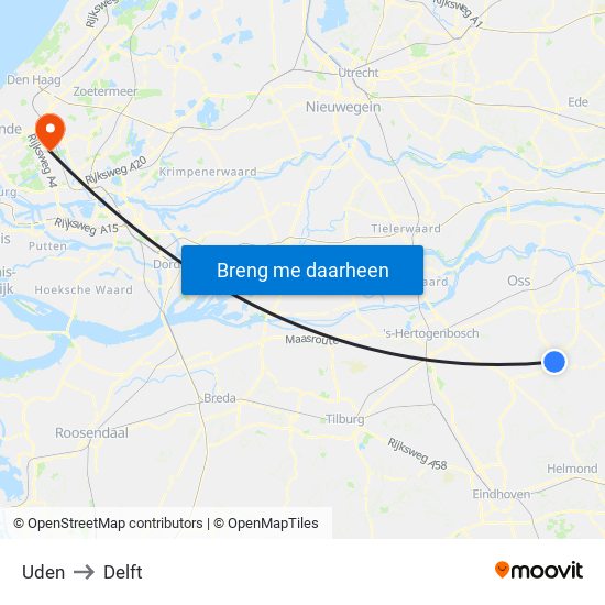 Uden to Delft map