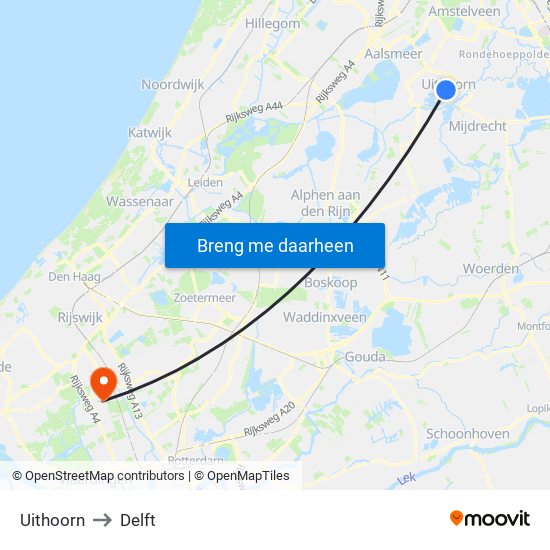 Uithoorn to Delft map