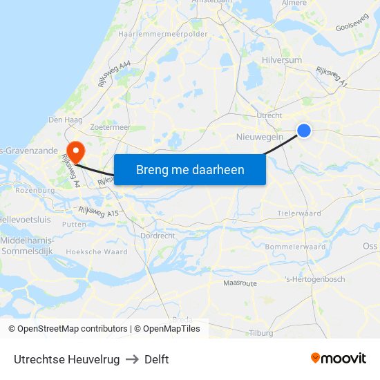 Utrechtse Heuvelrug to Delft map