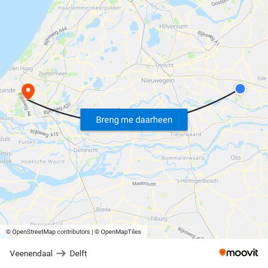 Veenendaal to Delft map