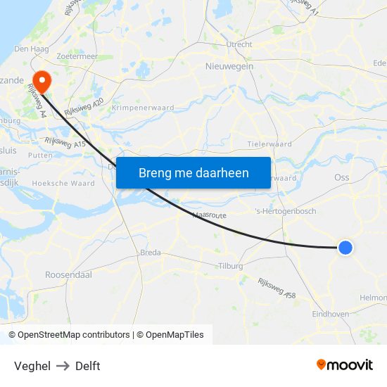 Veghel to Delft map