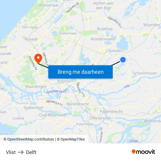 Vlist to Delft map