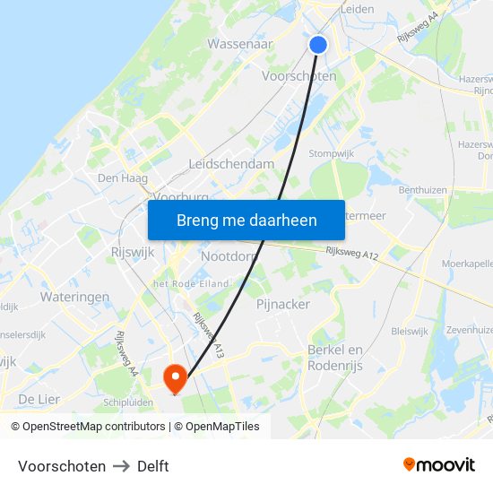 Voorschoten to Delft map