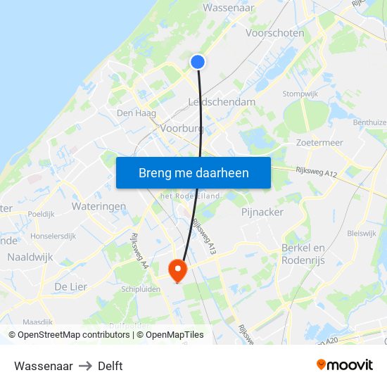 Wassenaar to Delft map