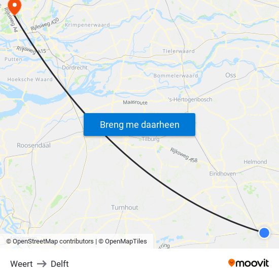 Weert to Delft map