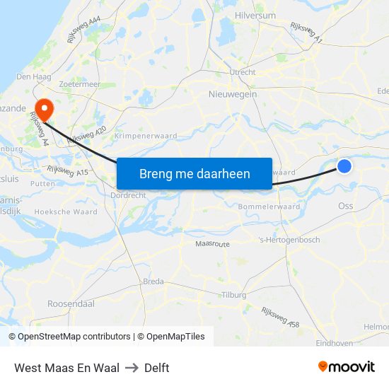 West Maas En Waal to Delft map