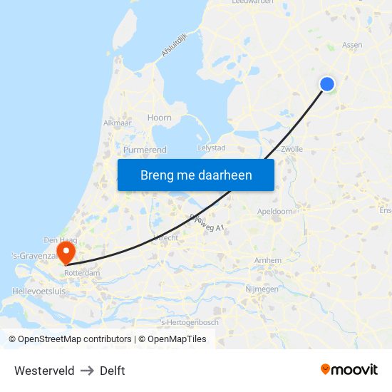 Westerveld to Delft map