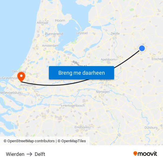 Wierden to Delft map