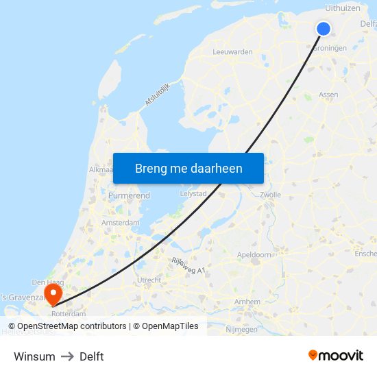 Winsum to Delft map