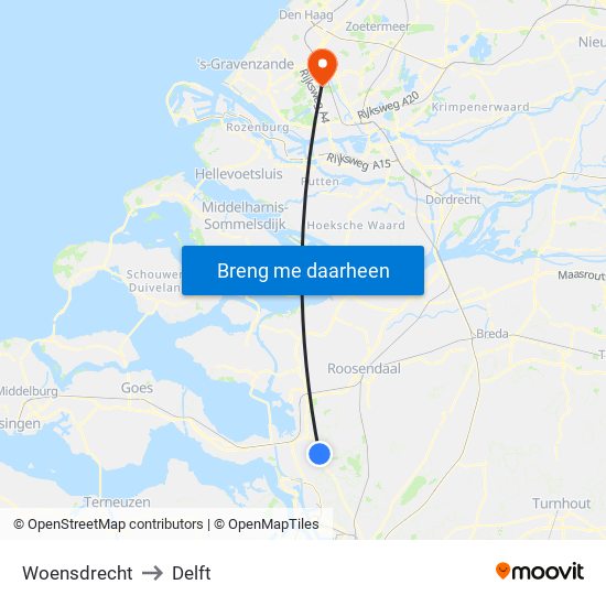 Woensdrecht to Delft map