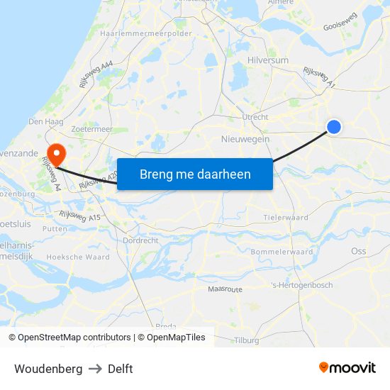 Woudenberg to Delft map