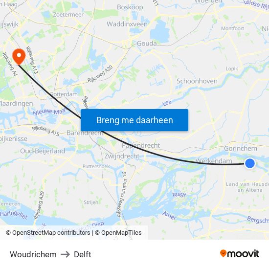 Woudrichem to Delft map