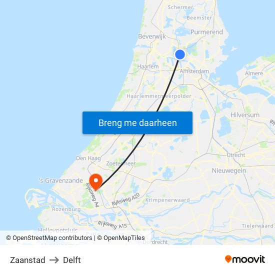Zaanstad to Delft map