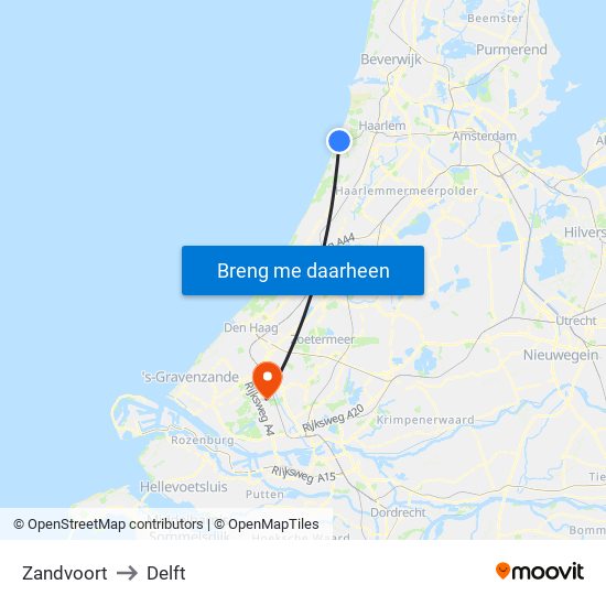 Zandvoort to Delft map