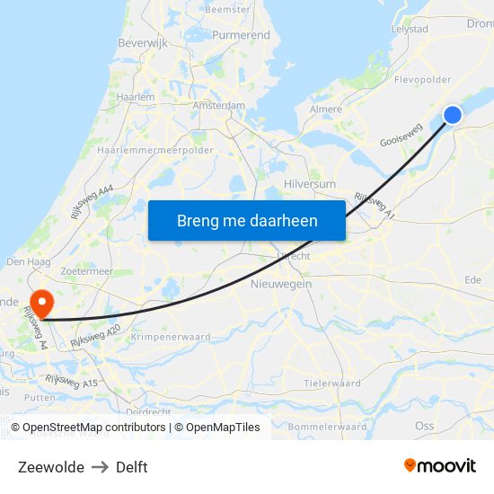 Zeewolde to Delft map