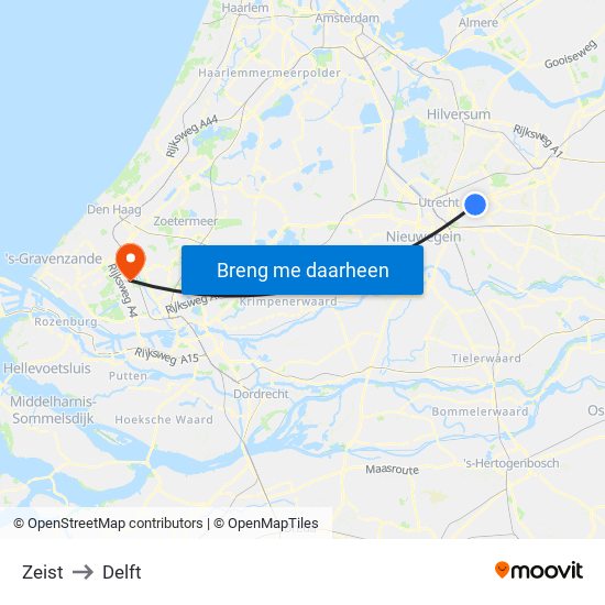 Zeist to Delft map