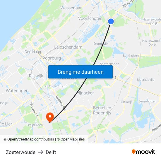 Zoeterwoude to Delft map