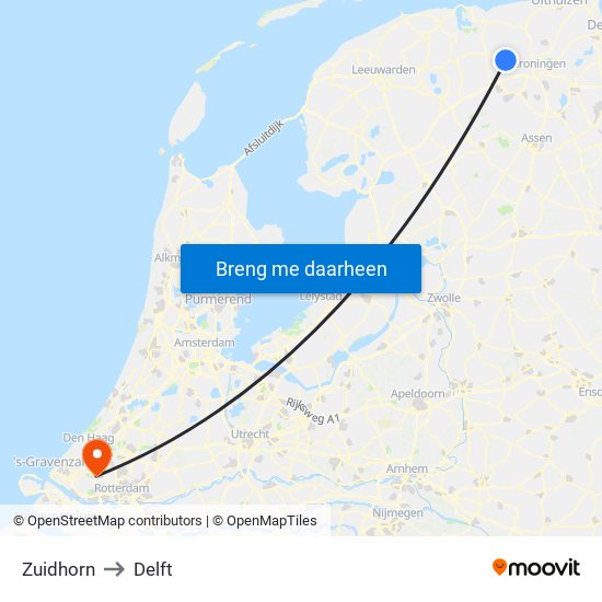 Zuidhorn to Delft map