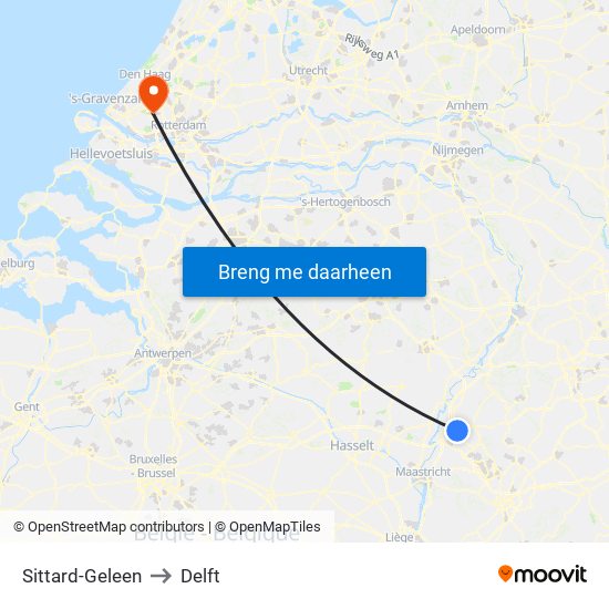 Sittard-Geleen to Delft map