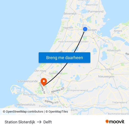 Station Sloterdijk to Delft map