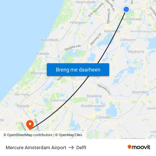 Mercure Amsterdam Airport to Delft map