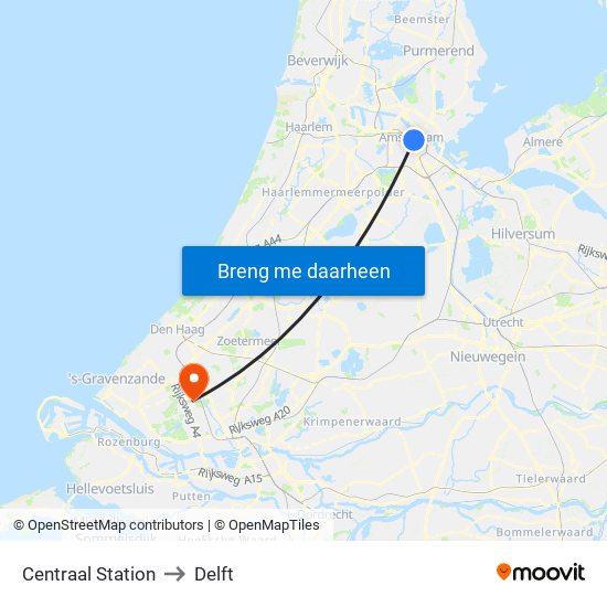 Centraal Station to Delft map