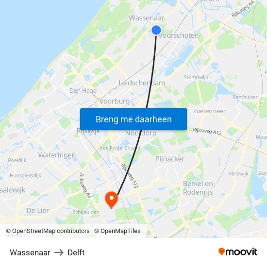 Wassenaar to Delft map