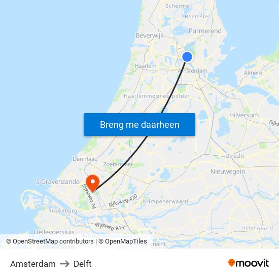 Amsterdam to Delft map