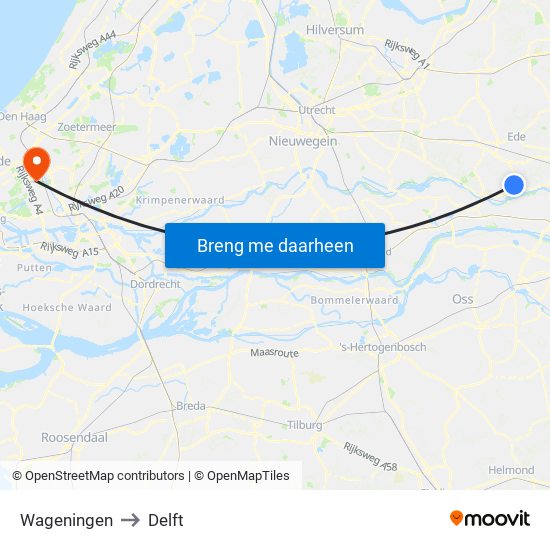Wageningen to Delft map