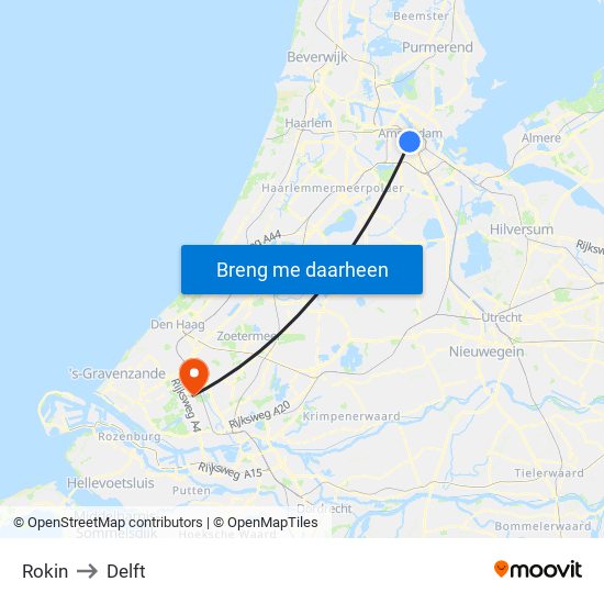 Rokin to Delft map