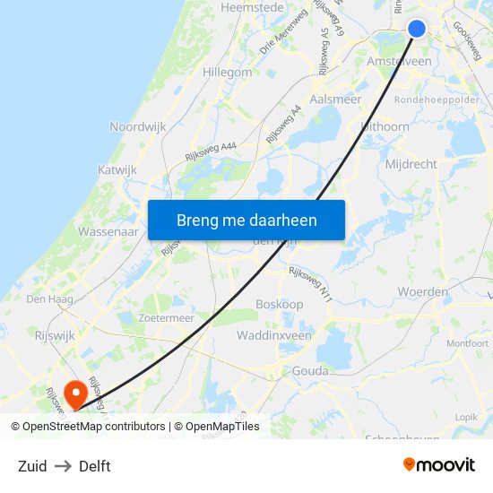 Zuid to Delft map